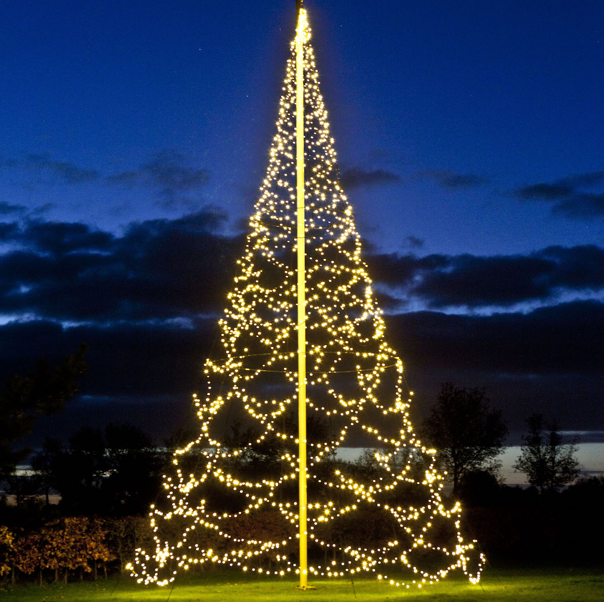 Christmas Tree Lights on a Flag Pole Outdoor